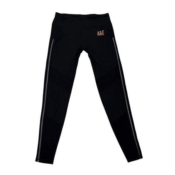 Abercrombie & Fitch Black Athletic Leggings Rose Gold Logo Size Small - Picture 1 of 3